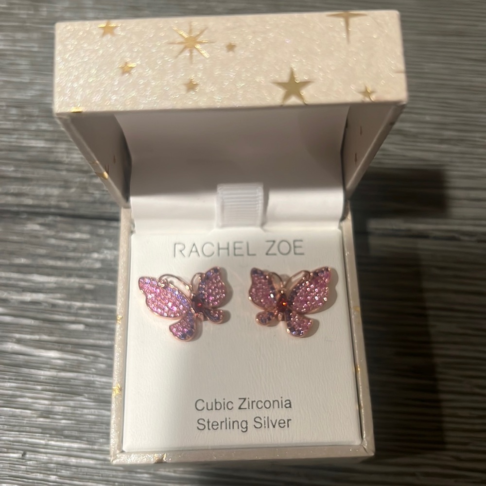 Rachel Zoe Sterling Silver and Cubic Zirconia Butterfly Stud Earrings